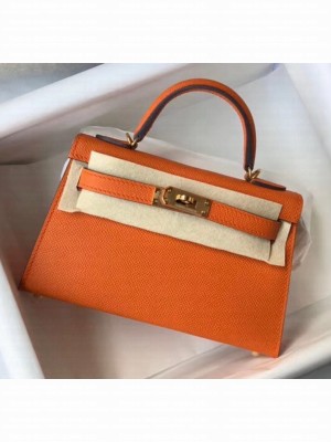 Hermes Mini Kelly II Handbag in Original Epsom Leather Orange (Gold Hardware) Collection