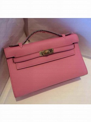 HERMES KELLY 22 EPSOM LEATHER CLUTCH BAG IN pink