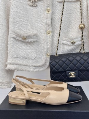 Chanel Slingback Lambskin & Patent Leather Beige,Black Flat 2025