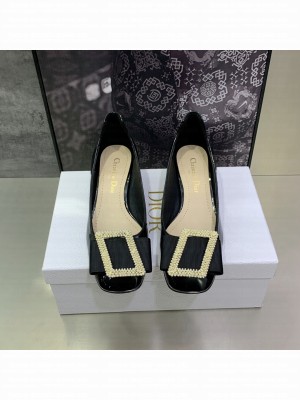 Christian Dior 3.5cm IDYLLE HEELED SANDAL Black Patent Leather and Resin Pearls