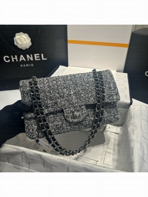Chanel Tweed CLASSIC HANDBAG A01112 gray