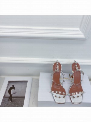AMINA MUADDI Julia crystal-embellished PVC heel 9.5cm silver sandals 2021 Collection