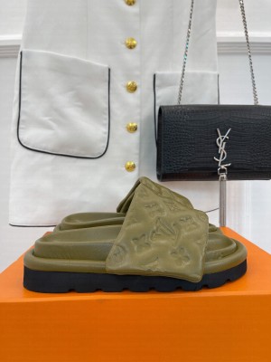Louis Vuitton Unisex Pool Pillow Comfort Slide Sandals in Monogram Textile Olive