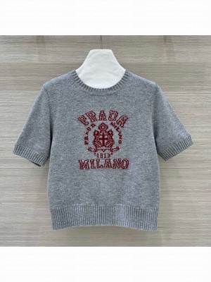 Prada Wool Short-sleeved Sweater P121728 Grey 2024