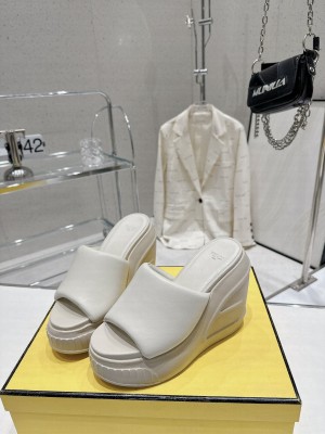 Fendi Fashion Show 14cm Heel First Wedge Slide Sandal White