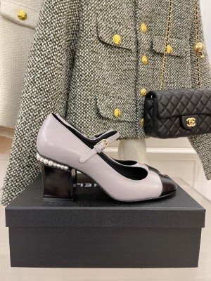 Chanel Heel 75mm Mary Janes With Pearl Pumps Gray Spring 2022 Collection