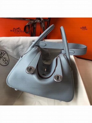 Hermes Lindy 30cm Bag In Togo Calfskin Leather Pale Blue 2020 Collection
