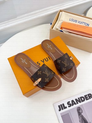 Louis Vuitton Lock It Flat Slide Sandals in Monogram Canvas 2023 03