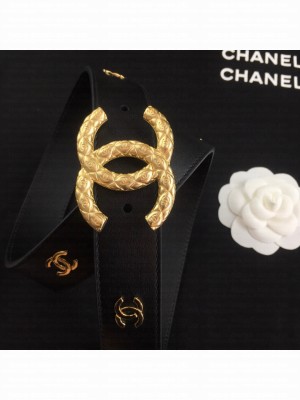 Chanel Calfskin Belt 3cm with Metallic CC Buckle Black/Gold  2021 Collection