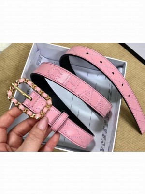 Chanel Width 2.5cm Chain Buckle Quilting Leather Belt Pink