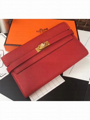 Hermes Kelly Handmade Wallet in Clemence Leather Red