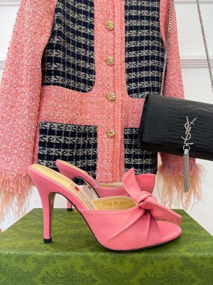 Gucci Calfskin 8.5cm Heel Slide Sandals Pink