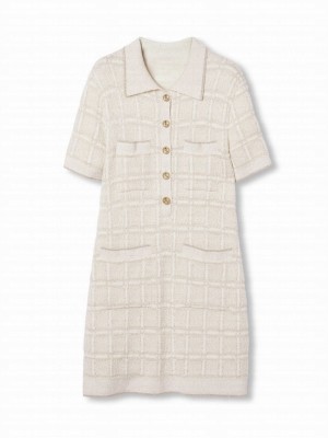 Gucci Women's Wool And Lame Check Jacquard Dress Cream