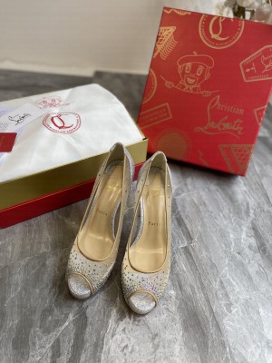 Christian Louboutin Grained Leather Crystal Mesh 10cm Peep-toe Platform 02 2021 Collection