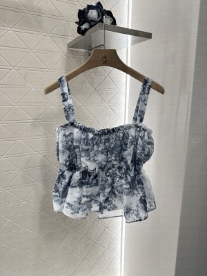 Christian Dior Dioriviera Top White and Deep Blue Toile de Jouy Sauvage Cotton Muslin