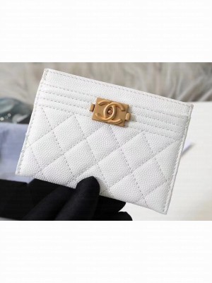 Chanel Caviar Leather Boy Card Holder A84431 White