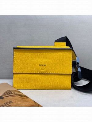 Fendi Men's Grained Leather Messenger Mini Bag Yellow  2021 Collection