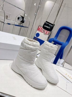 Dior Frost Ankle Boots in Cannage Nylon and Shearling White 2022 Collection