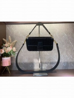 Fendi Baguette crystals and leather bag F0961 black