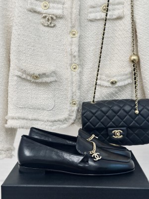 Chanel Calfskin Chain Loafers Black