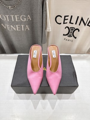 Alaïa CUBE WEDGE MULES IN SATIN Pink