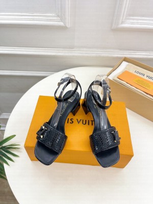 Louis Vuitton Shake Heel 5.5cm in Perforated Calf Leather Sandals Black