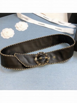 Chanel Black Lambskin Belt 50mm with Framed Buckle and Chain Charm  2021 Collection
