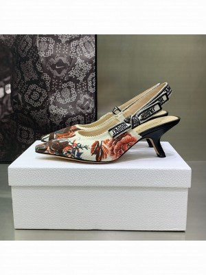 CHRISTIAN DIOR J'ADIOR SLINGBACK PUMP 6.5cm White Multicolor Dior Jardin d'Hiver Embroidered Cotton 2022 Collection