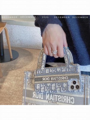 Dior Book Tote Shaped iPhone Case in Grey Oblique Canvas 2021 020
