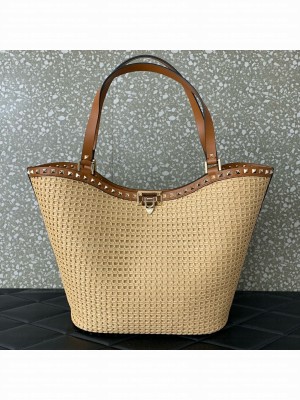 VALENTINO VLOGO SIGNATURE RAFFIA Shoulder Bag 0660 brown