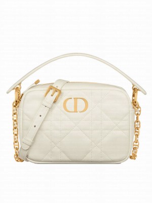 Christian Dior Small Dior Caro Top Handle Camera Bag Cream