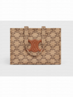CELINE LARGE CABAS THAIS IN TEXTILE WITH TRIOMPHE 196762 CAMEL