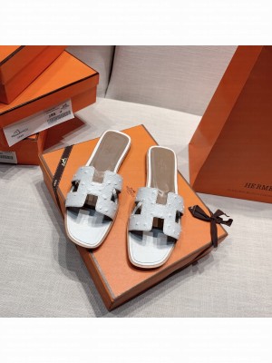 Hermes Oran Flat slippers with Ostrich Leather 081 2021 Collection