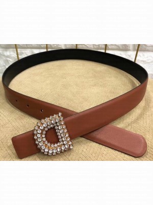 Dior Width 3cm Crystal D Buckle Belt Brown