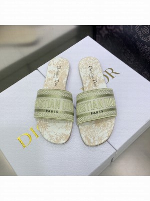 Dior Dway Flat Slides in Gold Cotton Embroidered with Dior Jardin d'Hiver Motif 2023 Collection 19