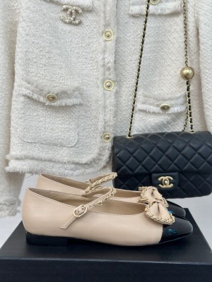 Chanel Women's Chain Around And Bow Mary Jane Flat Beige 2024