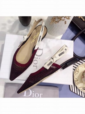 Dior J'Adior Slingback Fishnet Ballerina Flat Burgundy 2020 Collection