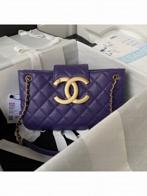 Chanel 24C Vintage Logo Quilted Lambskin Shoulder Bag AS4603 Purple