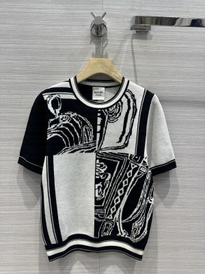 Hermes knitted wool top black/white
