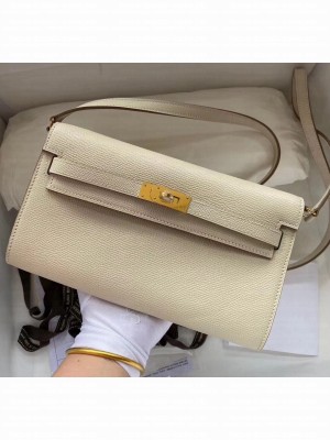 Hermes Kelly Long To Go Wallet in Original Epsom Leather White/Gold 2020 Collection