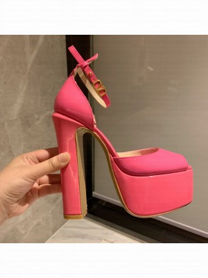 VALENTINO GARAVANI TAN-GO PLATFORM PEEP TOE PUMP IN PATENT LEATHER 155 MM 2022 COLLECTION PINK