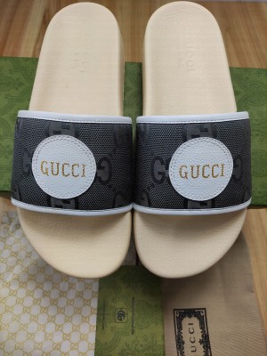 Gucci Unisex Off The Grid GG Nylon Flat Slide Sandals 2022 Collection,Gray