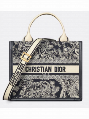 Small Dior Book Tote Blue and Ecru Toile de Jouy Reverse Embroidery and Blue M1325CET