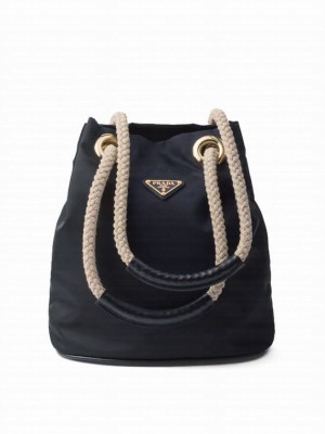 Prada Mariner Recycled Nylon Small Bucket Bag Black