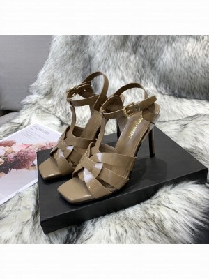 Saint Laurent YSL Patent Calfskin High- Heel Sandals 10cm khaki 011 2021 Collection
