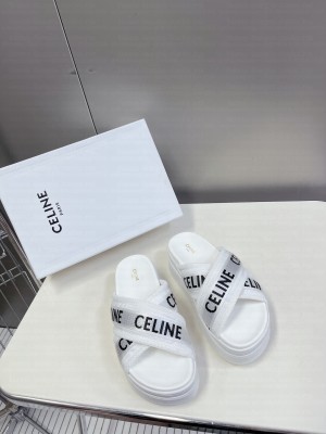 CELINE BLOCK 6CM PLATFORM SLIDE IN MESH & TEXTILE WITH CELINE JACQUARD WHITE 05
