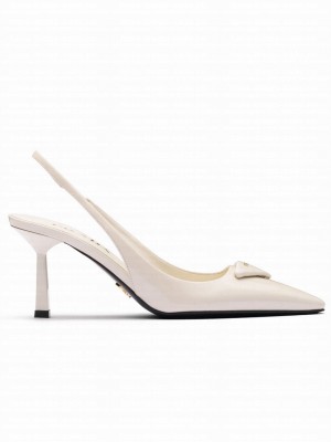 Prada Women's Brushed Leather Slingback Pumps 1I901M White