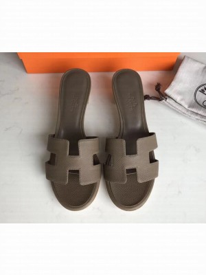 Hermes Heel 5cm Oasis Slipper Sandals in epsom Leather elephant gray
