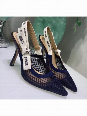 Dior J'Adior Slingback Fishnet Pump With 9.5cm Heel Blue 2020 Collection