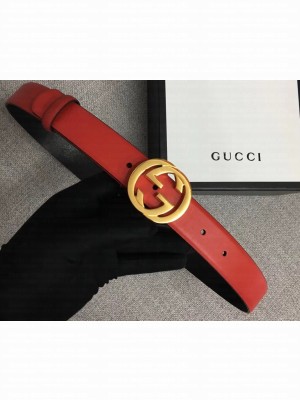 Gucci Width 3cm Leather Belt Red With Interlocking G Buckle
